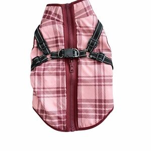 PINK Plaid Dog Jacket Hooded W Pocket Size Small Dog Coat